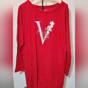 VICTORIA'Ss SECRET Red Long Sleeve Sleep T-Shirt with Floral V Design